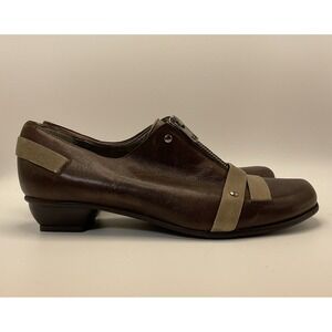 Fidji Womens Zip Loafers Size 39 8.5 Brown Leather Low Heel Comfy Shoes Artisan